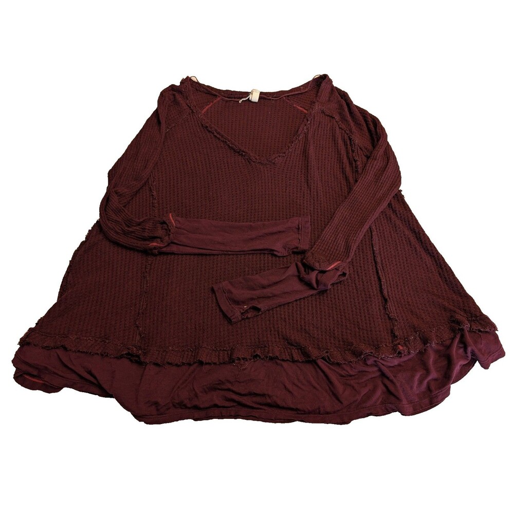 Free People We The Free Waffle Knit Thermal Tunic Top (Maroon, Size XS)